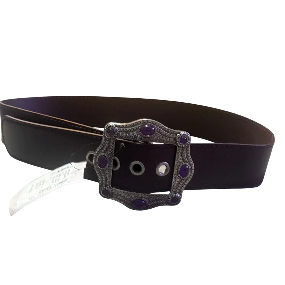 NWT GUCCI Y2K Boho Womens Dark Brown Leather Belt Amethyst Buckle 95 38 $950